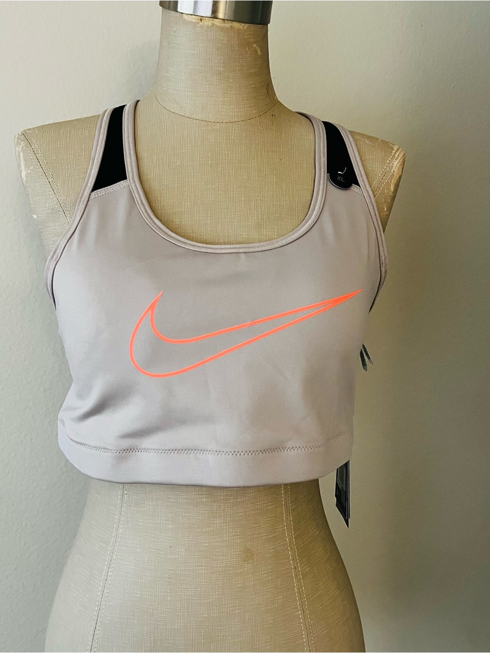 Nike Light Pink Muscle Tank Sports Bra with Neon Coral Swoosh